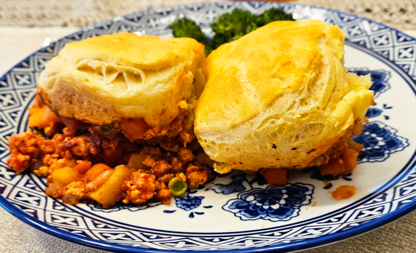 Meat and Veggie Biscuit Bake