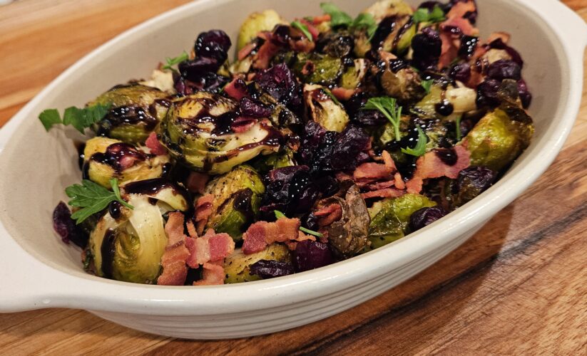 Crispy Brussels Sprouts with Cranberry and Bacon