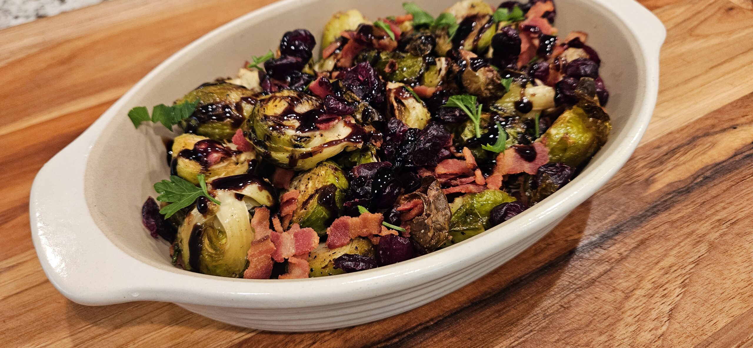 Crispy Brussels Sprouts with Cranberry and Bacon