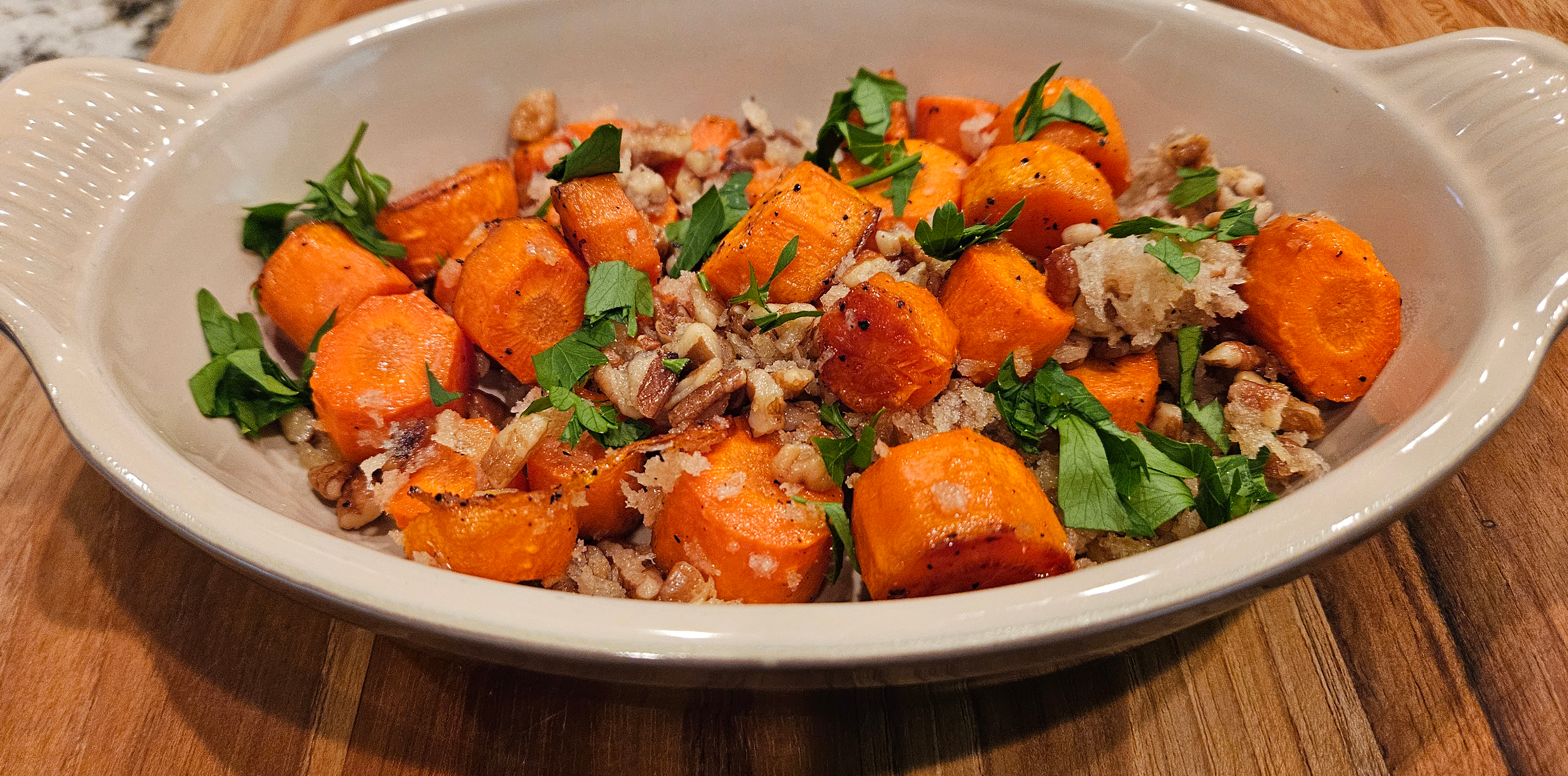 Maple Roasted Carrots with Pecan Crumbles